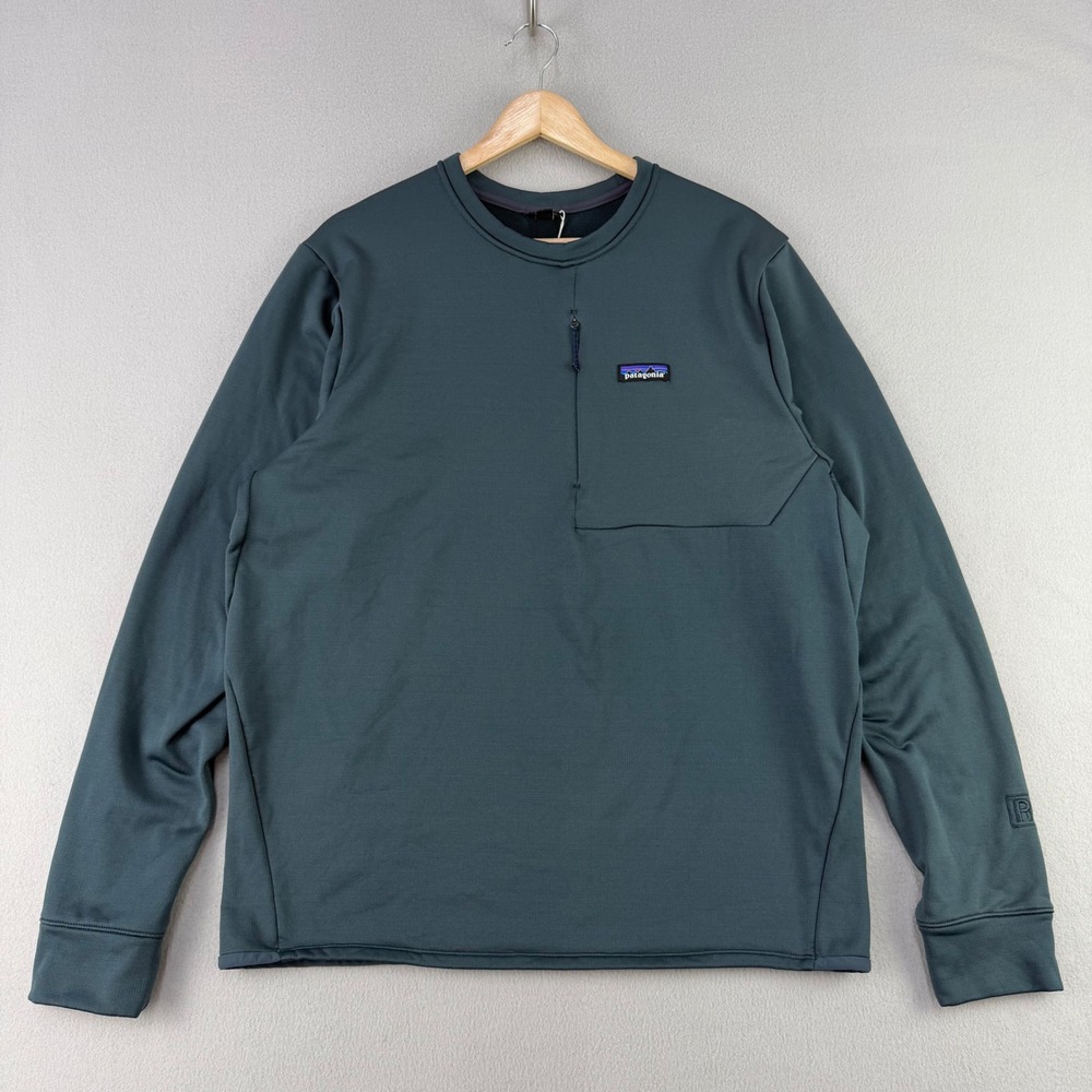Patagonia R1 Thermal Fleece Crewneck Pullover Mens Large Teal Blue Lightweight